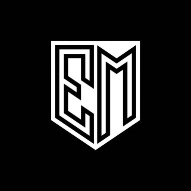 Kalkan biçimi tasarım şablonu içinde EM Harfi Logo monogram kalkan geometrik çizgisi