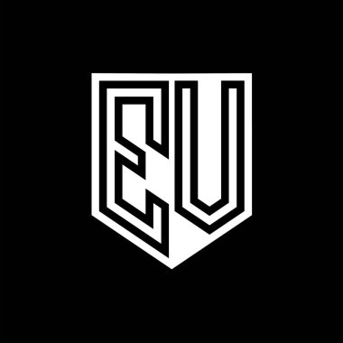 EV Letter Logo monogram kalkan geometrik çizgi içinde kalkan biçimi tasarım şablonu
