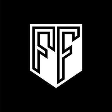 FF Letter Logo monogram kalkan geometrik çizgi içinde kalkan biçimi tasarım şablonu