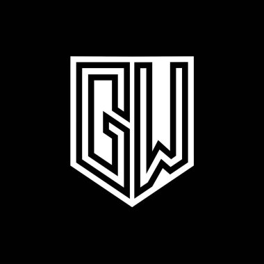 GW Harfi Logo monogram kalkan geometrik çizgisi, kalkan biçimi tasarım şablonu içinde