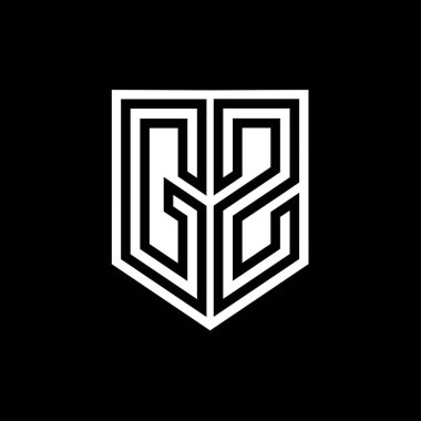 Kalkan biçimi tasarım şablonu içindeki GZ Harfi Logo monogram kalkan geometrik çizgisi