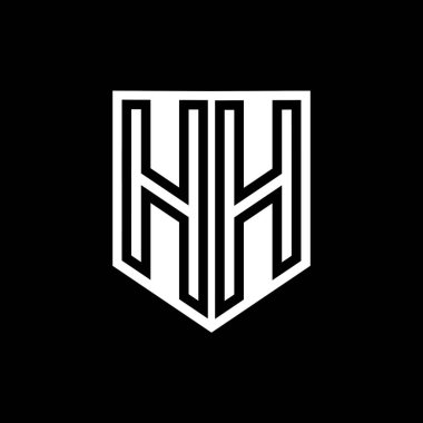 Kalkan biçimi tasarım şablonu içindeki HH Harfi Logosu monogram kalkan geometrik çizgisi
