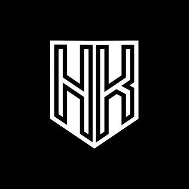 Kalkan biçimi tasarım şablonu içinde HK Harfi Logo monogram kalkan geometrik çizgisi