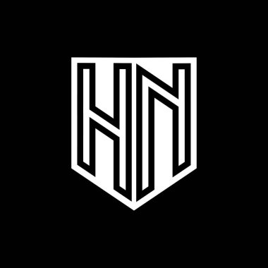 Kalkan biçimi tasarım şablonu içindeki HN Harfi Logo monogram kalkan geometrik çizgisi