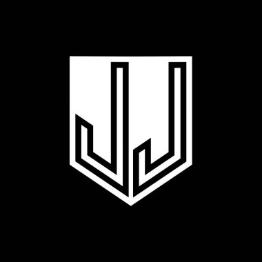 JJ Letter Logo monogram kalkan geometrik çizgi içinde kalkan biçimi tasarım şablonu