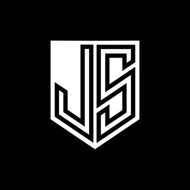 JS Letter Logo monogram kalkan geometrik çizgi içinde kalkan biçimi tasarım şablonu