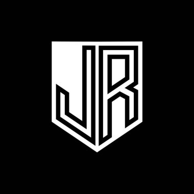 JR Letter Logo monogram kalkan geometrik çizgi içinde kalkan biçimi tasarım şablonu