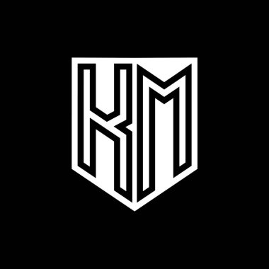 KM Harfi Logosu monogram kalkan geometrik satırı kalkan biçimi tasarım şablonu içinde