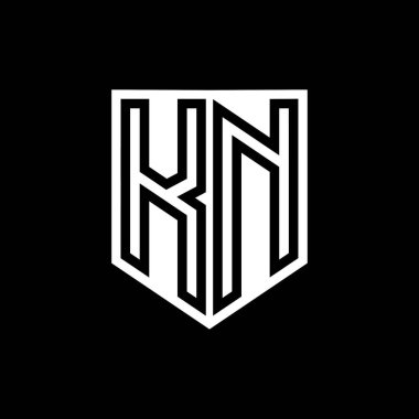 KN Harfi Logo monogram kalkan geometrik çizgisi kalkan biçimi tasarım şablonu içinde