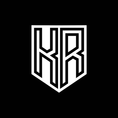 KR Letter Logo monogram kalkan geometrik çizgi içinde kalkan biçimi tasarım şablonu