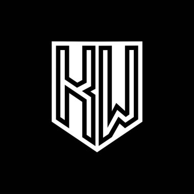KW Harfi Logo monogram kalkan geometrik çizgisi kalkan biçimi tasarım şablonu içinde