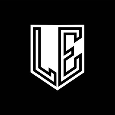 LE Harfi Logosu monogram kalkan geometrik çizgisi kalkan biçimi tasarım şablonu içinde