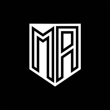 MA Harfi Logosu monogram kalkan geometrik çizgisi kalkan biçimi tasarım şablonu içinde