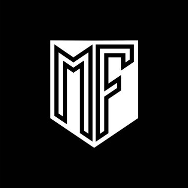 MF Letter Logo monogram kalkan geometrik çizgisi kalkan biçimi tasarım şablonu içinde