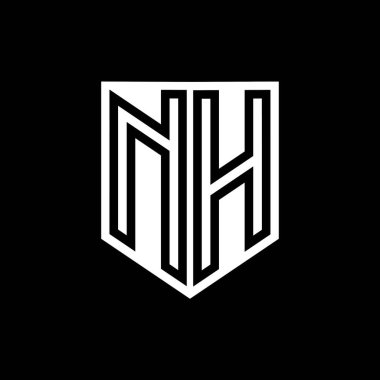 NH Harfi Logo monogram kalkan geometrik çizgi içinde kalkan biçimi tasarım şablonu