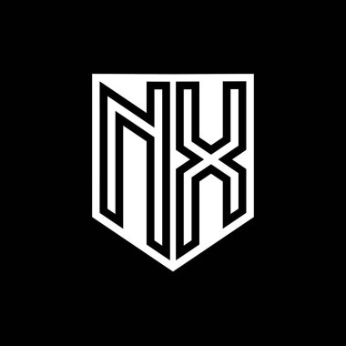 NX Harfi Logo monogram kalkan geometrik çizgisi kalkan biçimi tasarım şablonu içinde