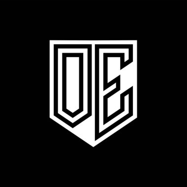 OE Letter Logo monogram kalkan geometrik çizgi içinde kalkan biçimi tasarım şablonu