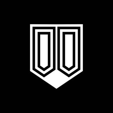 Kalkan biçimi tasarım şablonu içindeki OO Harfi Logo monogram kalkan geometrik çizgisi