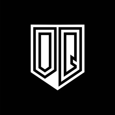 Kalkan biçimi tasarım şablonu içindeki OQ Harfi Logosu monogram kalkan geometrik çizgisi