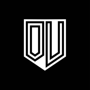 OU Letter Logo monogram kalkan geometrik çizgi içinde kalkan biçimi tasarım şablonu