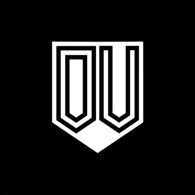 OV Letter Logo monogram kalkan geometrik çizgi içinde kalkan biçimi tasarım şablonu