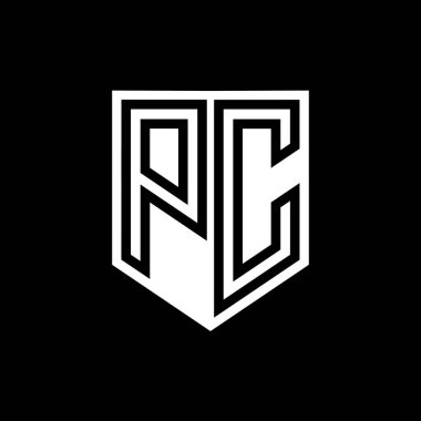 PC Harfi Logo monogram kalkan geometrik çizgisi kalkan biçimi tasarım şablonu içinde