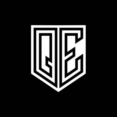 QE Letter Logo monogram kalkan geometrik çizgi içinde kalkan biçimi tasarım şablonu