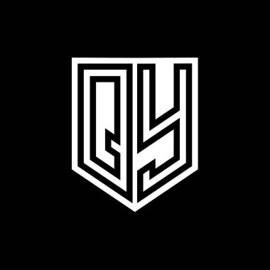 Kalkan biçimi tasarım şablonu içindeki QY Harfi Logo monogram kalkan geometrik çizgisi