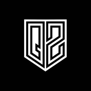 Kalkan biçimi tasarım şablonu içindeki QZ Harfi Logo monogram kalkan geometrik çizgisi
