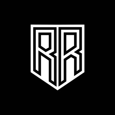 Kalkan biçimi tasarım şablonu içinde RR Letter Logo monogram kalkan geometrik çizgisi