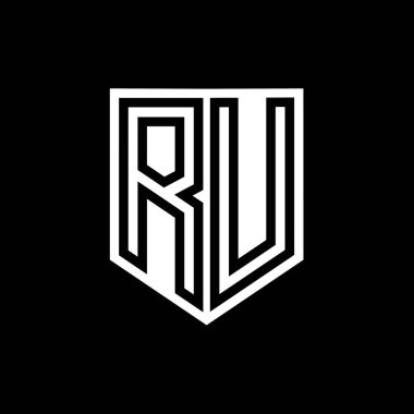 Kalkan biçimi tasarım şablonu içinde RU Letter Logo monogram kalkan geometrik çizgisi
