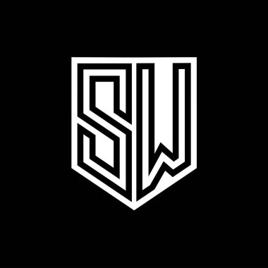 SW Harfli Logo monogram kalkan geometrik çizgisi kalkan biçimi tasarım şablonu içinde