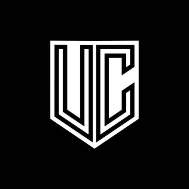 Kalkan biçimi tasarım şablonu içindeki UC Harfi Logo monogram kalkan geometrik çizgisi