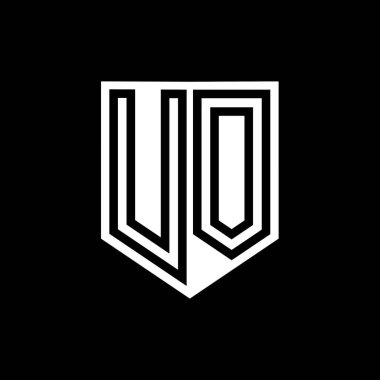 Kalkan biçimi tasarım şablonu içinde UO Harfi Logosu monogram kalkan geometrik çizgisi