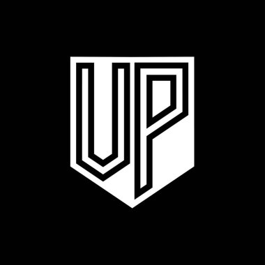 VP Letter Logo monogram kalkan geometrik çizgisi kalkan biçimi tasarım şablonu içinde