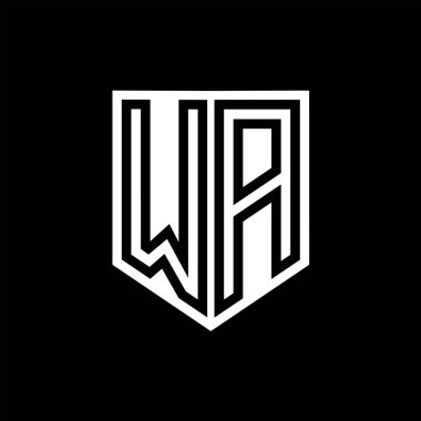 WA Letter Logo monogram kalkan geometrik çizgisi kalkan biçimi tasarım şablonu içinde