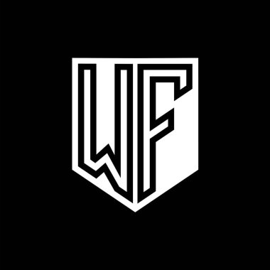 WF Letter Logo monogram kalkan geometrik çizgi içinde kalkan biçimi tasarım şablonu