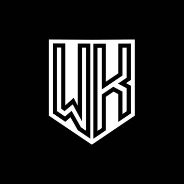 WK Harfi Logo monogram kalkan geometrik çizgisi kalkan biçimi tasarım şablonu içinde