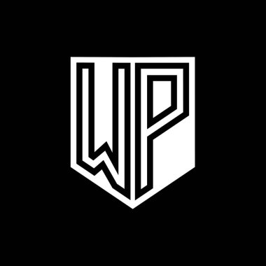 WP Harfi Logo monogram kalkan geometrik çizgisi kalkan biçimi tasarım şablonu içinde