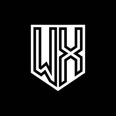 WX Harfli Logo monogram kalkan geometrik çizgisi kalkan biçimi tasarım şablonu içinde
