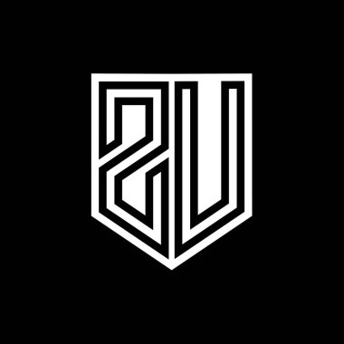 ZU Letter Logo monogram kalkan geometrik çizgi içinde kalkan biçimi tasarım şablonu