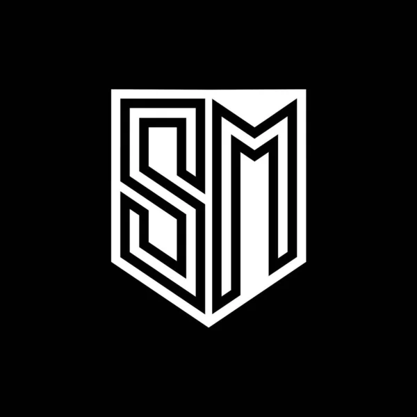 SM Letter Logo monogram shield geometric line inside shield style design template