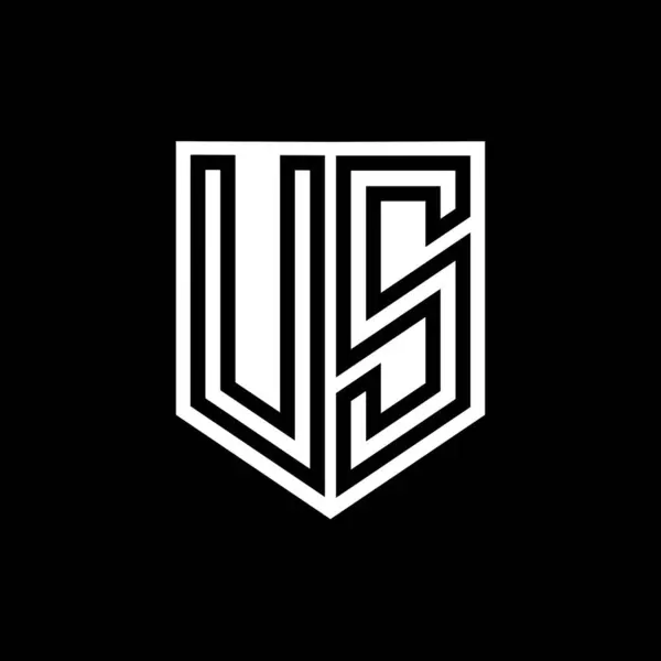 US Letter Logo monogram shield geometric line inside shield style design template