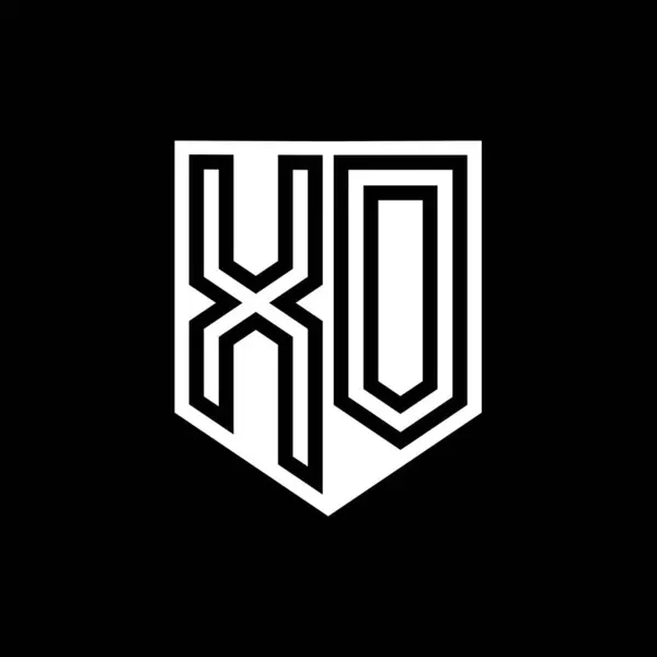 XO Letter Logo monogram shield geometric line inside shield style design template
