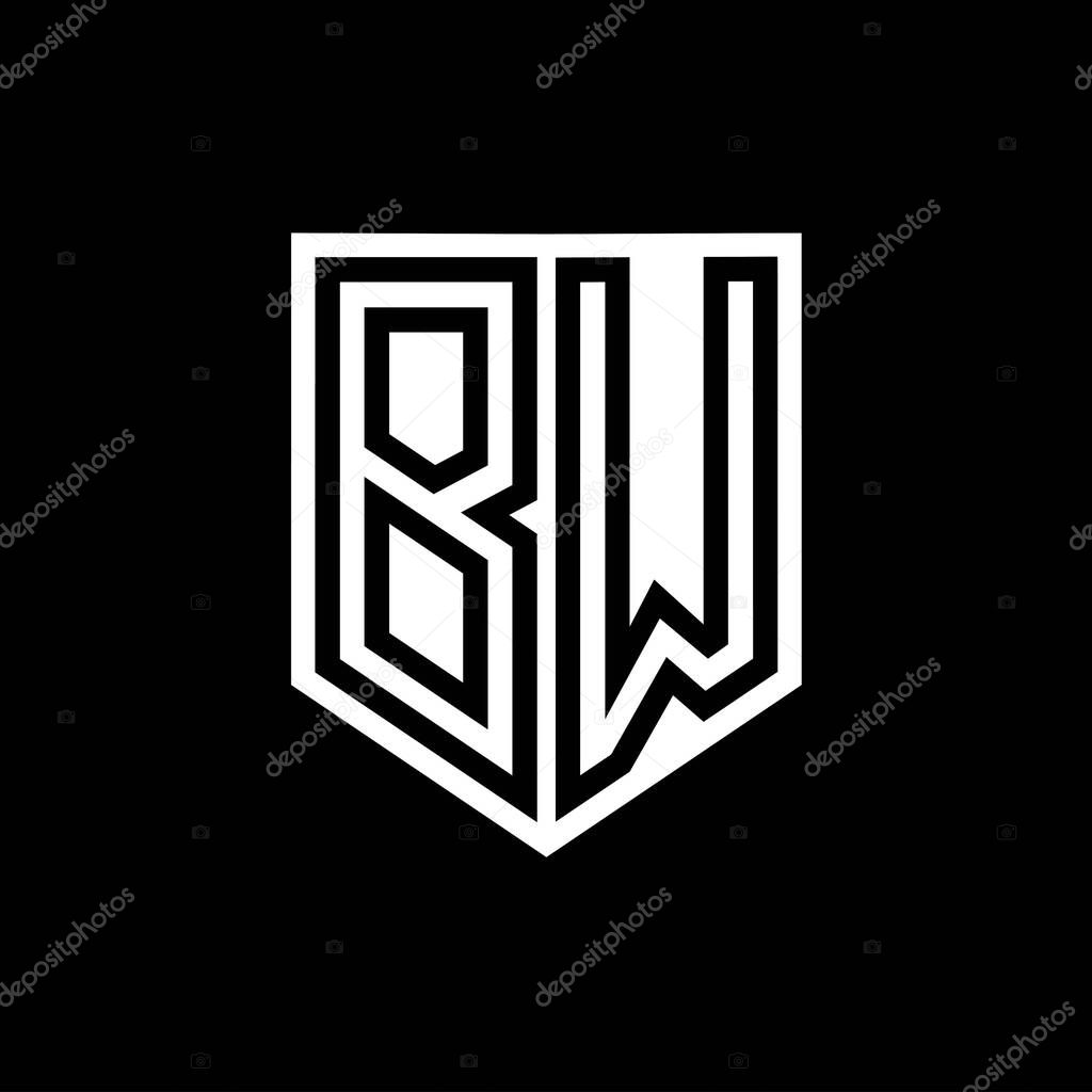 BW Letter Logo monogram shield geometric line inside shield style design template