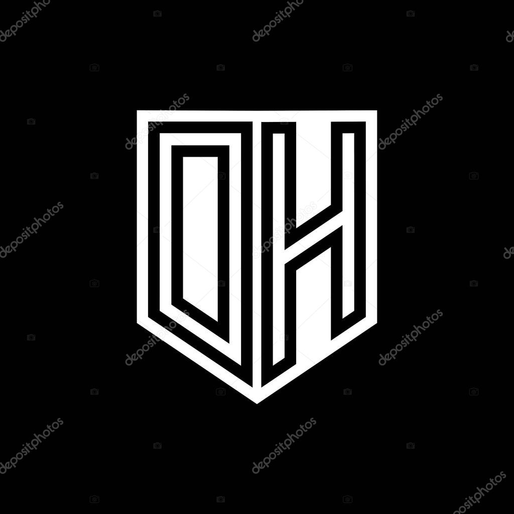 DH Letter Logo monogram shield geometric line inside shield style design template