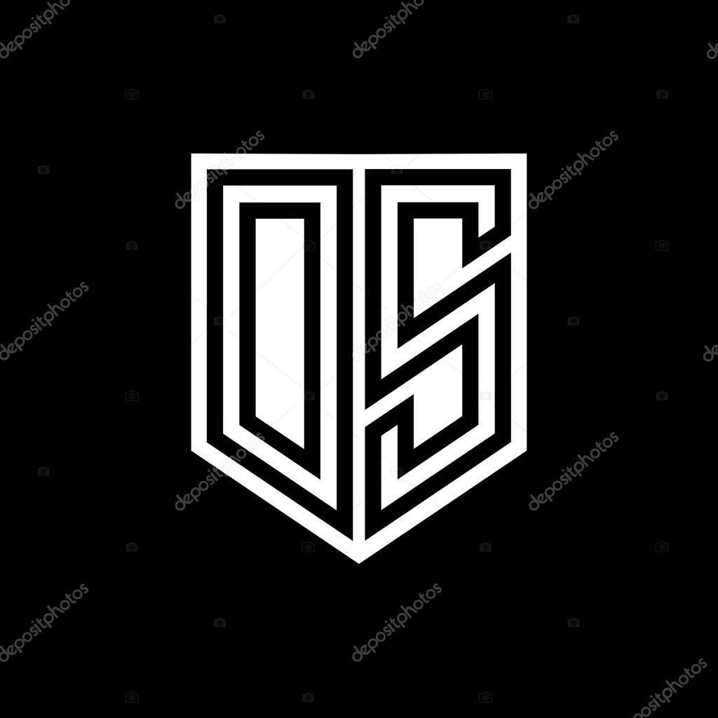 DS Letter Logo monogram shield geometric line inside shield style design template