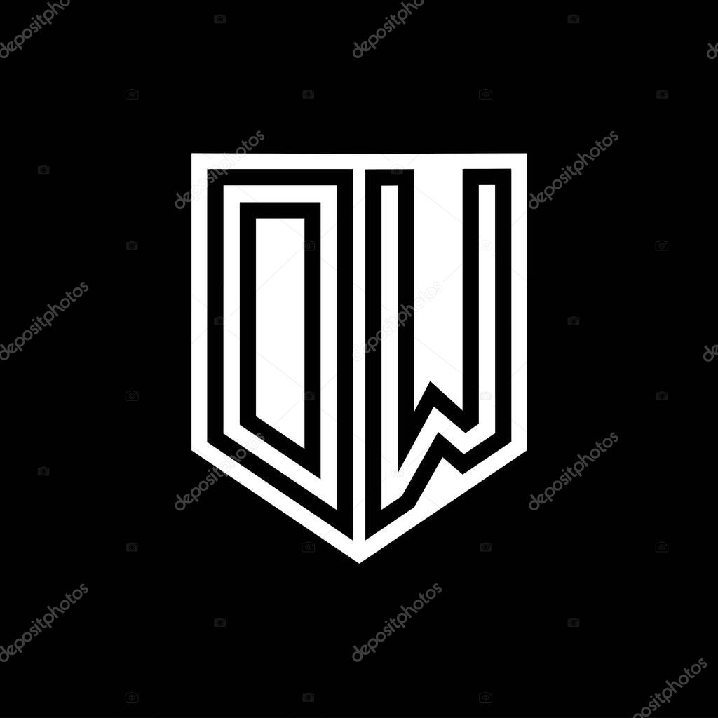 DW Letter Logo monogram shield geometric line inside shield style design template