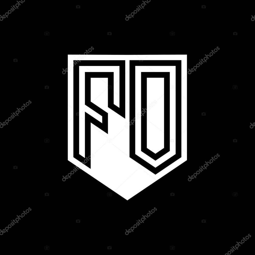 FO Letter Logo monogram shield geometric line inside shield style design template
