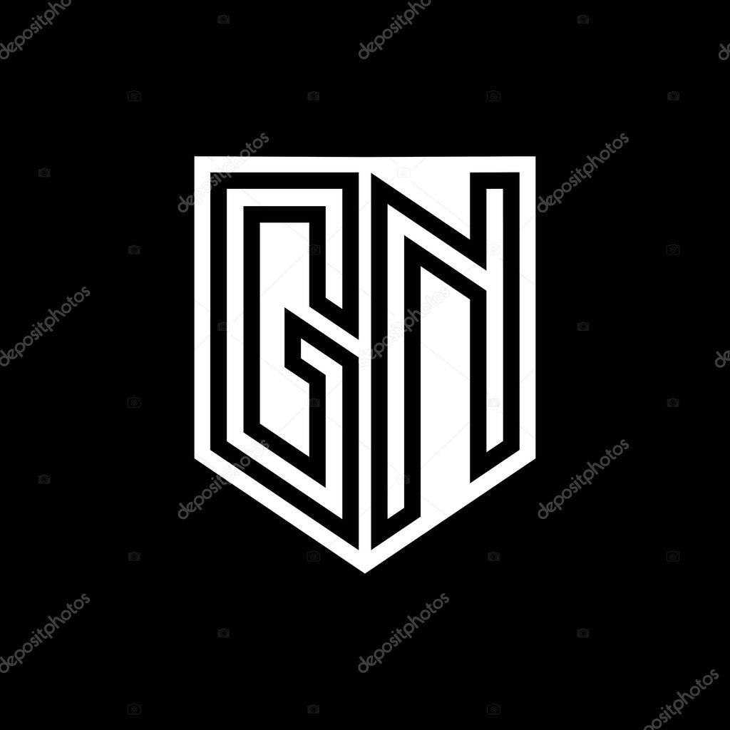 GN Letter Logo monogram shield geometric line inside shield style design template